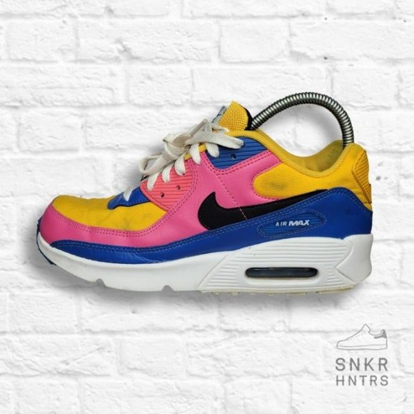 Nike Air Max 90 Multi-Color University Gold Black Blue CD6864-700 GS Size 7Y - Picture 1 of 9